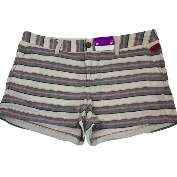 Women's Merona Short Shorts Striped Size 12 NWT Chino - Picture 1 of 6